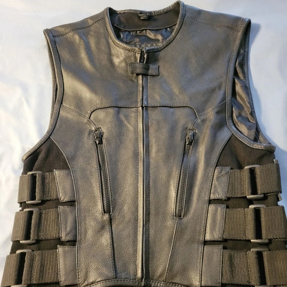 Street Steal Adjustable leather motorcycle vest.